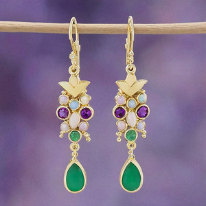 Ensemble de bijoux en argent de créateur-Boucles d'oreilles longues multi-pierres avec placage à l'or coulé en poire pour mariage ou cadeau - Product Image 5