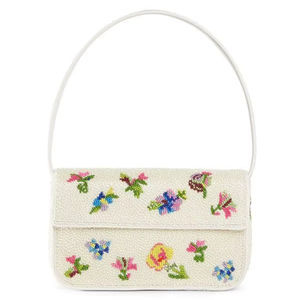 Bolso de hombro de lujo hecho a mano con cuentas florales para mujer, pequeño bolso de noche blanco con bordado de flores de cuentas de colores. - Product Image 1