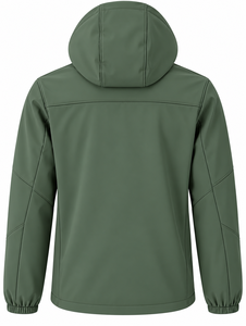 Chaqueta Softshell Impermeable con Capucha Verde para Hombre SINEWY, Cuello Alto Informal con Cierre de Cremallera, Corte Regular, para Otoño - Product Image 2