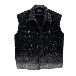 À la mode décontracté perceuse à chaud Denim gilet pour hommes nouveau Patchwork hommes simple boutonnage sans manches vestes Session d'été à vendre - Product Image 1