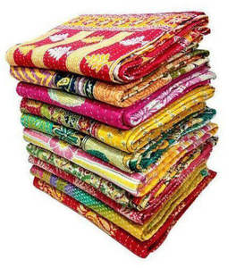 Couverture vintage indienne Kantha brodée, faite à la main, réversible, lavable, en coton, style bohème, pour lit et décoration d'hôtel et de maison - Product Image 6