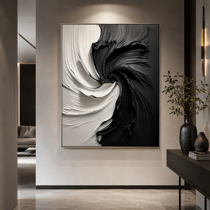 Black and White Abstract Swirl Textured Oil Painting Wall Art 3D Handmade <b>Canvas</b> Hanging Decor House Hotel Decoration Interior - Product Image 1