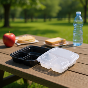 Boîte à lunch rectangulaire en PP de 33 oz avec 3 compartiments, design simple, anti-fuite, couvercle en plastique réutilisable, matériau de qualité alimentaire - Product Image 3