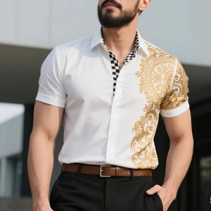 Camisas informales con cuello levantado en 3D, nuevas camisas ajustadas de manga corta, camisas 100% de algodón transpirables personalizadas para hombres - Product Image 2