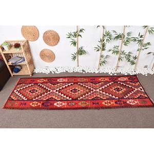 Tapis Kilim Vintage Rouge Vert Patchwork Style 3X9 pieds Tissage Plat Laine Jute Tapis pour Chambre Rectangle Couloir Motif Latex - Product Image 2