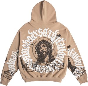 Hombres Vintage Graphic Hoodies Jesús Impresión Alfabeto Graffiti Hoodie Algodón Cálido Pullover 100% Algodón - Product Image 1