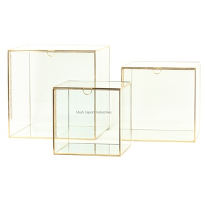 Glass & Brass Display Cases Gold Square Jewelry Containers <b>Large</b> Jeweler <b>Packing</b> & Display Box Luxury Glass <b>Boxes</b> - Product Image 5