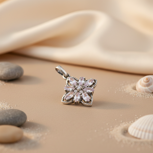 Pendentif Fleur en Argent 925 Fait Main, Plaqué Rhodium, Bijou Charme pour Femme avec Pierre Précieuse, Or Rose, Cadeau Unique - Product Image 2