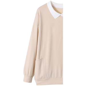 Sweat-shirt d'hiver surdimensionné à col en V pour femme, personnalisé, écologique, brodé, coupe-vent, respirant - Face extérieure en polaire polyester/coton - Product Image 6