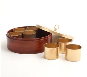 Caja de especias de madera de pino/caja de Masala con tapa dorada siete soportes contenedores contenedor de especias con cuchara decoración de cocina de madera - Product Image 5