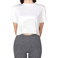 T-shirt court pour femme, couleur unie, col rond, manches courtes, haut en tricot décontracté, coupe classique, toutes saisons, bleu clair, blanc, noir
