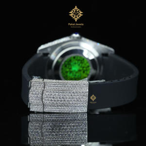 นาฬิกาเพชรโมอิสซาไนต์แบบชิมเมอร์ ไอซ์ หรูหรา ระบบกลไก หน้าปัดสีขาว สายยางสีดำ ตัวเรือนสแตนเลส - Product Image 4