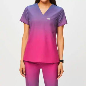 Scrubs d'infirmière OEM personnalisables pour femmes à la mode ensemble de gommages médicaux tissés uniformes d'infirmière d'hôpital imprimés - Product Image 4