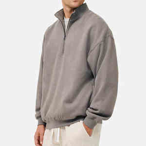 Sweat à capuche zippé quart demi-zip avec logo personnalisé Sweat à capuche zippé oversize à épaules tombantes Sweat-shirt à capuche zippé - Product Image 3