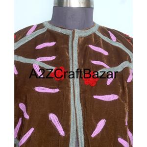 Veste décontractée régulière en coton doublé de velours doux et respirant, brodée à la main, motif floral, pour l'hiver et l'automne - Product Image 3