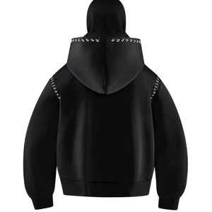 Veste à capuche zippée noire pour homme, design strass, doublure polaire, coupe oversize, streetwear décontracté, vêtement d'extérieur hiver, mode, chaude - Product Image 2