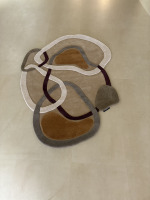 Tapis de salon fait main en 100% laine fine de Nouvelle-Zélande, à poils longs, tufté, moderne, épais, anti-taches, avec envers en latex, beige marron chaîne