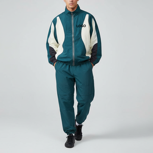 ชุดจ็อกเกอร์ผ้าคอตตอน100% ทึบสำหรับผู้ชายชุดวิ่งขนแกะแบบรูดซิปงานเย็บปะ2ชิ้นสำหรับฤดูหนาว - Product Image 1