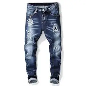 Pantalon jean slim pour homme de qualité supérieure Pantalon denim pour homme avec fermeture éclair et trou bleu Pantalon crayon jeans pour homme - Product Image 1