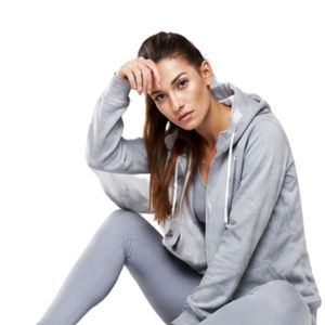 Ensemble de vêtements de sport gris pour femmes, trois pièces : sweat à capuche zippé, soutien-gorge de sport et leggings taille haute, tenue de gym - Product Image 3