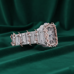 Montre pour homme en moissanite avec lunette à pointes personnalisées, deux tons, or rose, sertie de pierres, automatique, mécanique, date, bijoux hip-hop - Product Image 3