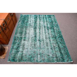 Alfombra Turca de 4.4x5.9 pies, Alfombra Azul Verde del Suroeste de Estados Unidos, de Lana - Product Image 1