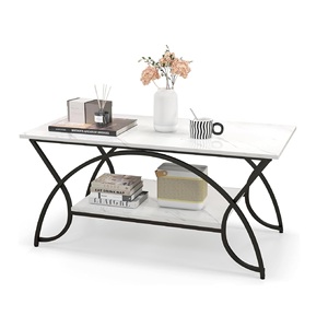 Su espacio vital con esta elegante mesa de centro con una mesa de aspecto de mármol, un elegante marco de metal y una cómoda parte inferior. - Product Image 1