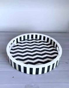 Bandeja con incrustaciones de hueso hecha a mano, bandeja de almacenamiento de alta calidad para uso doméstico y hotelero, patrón redondo personalizado de Crescent Crafts - Product Image 2