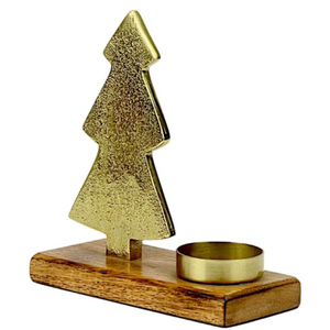 Porte-bougie en métal élégant en forme d'étoile avec base en bois, aluminium nickelé, décoration de table pour la maison, pour Noël et les cadeaux - Product Image 6