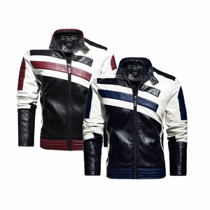 Vestes en cuir de moto noir d'automne pour hommes vestes en cuir PU coupe-vent à col montant de haute qualité - Product Image 2