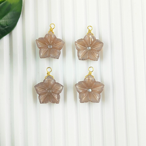 Hot Selling 925 <b>Sterling</b> <b>Silver</b> Flower Shape Pendants Hand Carved Chocolate Moonstone Gold Vermeil 925 <b>Silver</b> <b>Wire</b> Fine Charms - Product Image 3