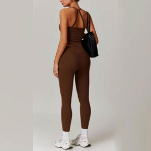 Conjuntos de entrenamiento de alta calidad para mujer, camiseta sin mangas con espalda cruzada de dos piezas, conjuntos de mallas de cintura alta a juego, trajes de gimnasio, ropa de trabajo - Product Image 2