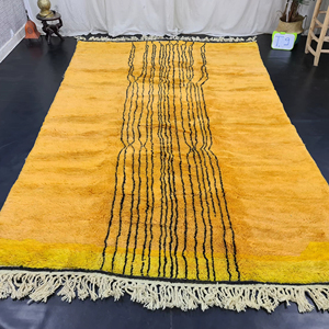 Alfombra naranja brillante de alta calidad 7x10 hecha a mano marroquí Beni Mrirt Alfombra de lana Área de felpa alfombra bereber a rayas alfombra de piso de lujo - Product Image 1