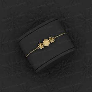 Superb Quality Solid 925 Sterling Silver Rectangle Hexagon Dog Pow Semi-Mount Bracelet 18K Gold Plated Resin <b>Ashes</b> Keepsake - Product Image 2