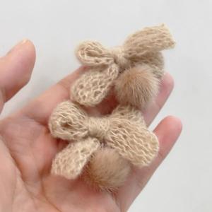 2026New Crochet Girl's Woolen Bow Plush Ball Clip-On <b>Earrings</b> Cute Sweet Electroplated Maillard Design <b>Silver</b> Ear Studs <b>Earrings</b> - Product Image 3