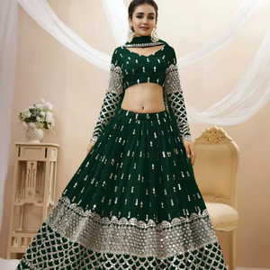 Lehenga Choli de Georgette Verde Esmeralda Regal con Bordado de Zari y Lentejuelas, Estilo Bollywood de 3.5m, para Bodas y Fiestas - Product Image 1
