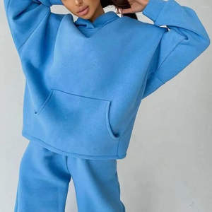 Latest Oversized Drop Shoulder 2-Piece <b>Set</b> Hoodie with Baggy Pants Winter Joggers Pants Sweatshirt with Zipper Decoration Solid - Product Image 2