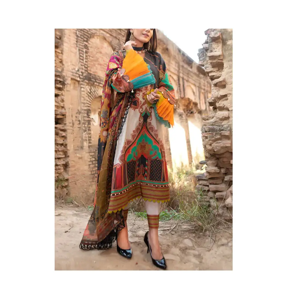 Latest Fashion Pakistani Women's Wear Stitched Chiffon 3 Piece Suit Pakistani Indian cotton lawn suit shalwar kameez suit
