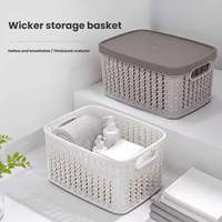 Panier de rangement en plastique PP à motif rotin, ventilé, rectangulaire, bac de rangement multi-tailles, panier de rangement pour la maison