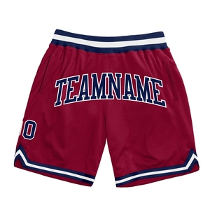 Shorts de basketball personnalisés Industrie Direct, bordeaux, marine et blanc, style rétro authentique - Product Image 1