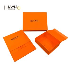 Boîtes rigides personnalisées Huamao OEM, boîte pliable de couleur orange avec fermeture magnétique, logo en feuille à chaud pour l'emballage de t-shirts - Product Image 1