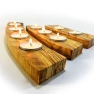 Premium Quality Handmade Wooden <b>Candle</b> Holder Elegant Curved Multi-<b>Candle</b> Tealight Stand <b>Long</b> Curved Design for Christmas Decor - Product Image 1