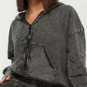 Sudadera con capucha y cremallera ácida personalizada de la mejor calidad para mujer, aspecto Vintage sólido, algodón de poliéster de gran tamaño, informal, para invierno, respetuoso con el medio ambiente - Product Image 4