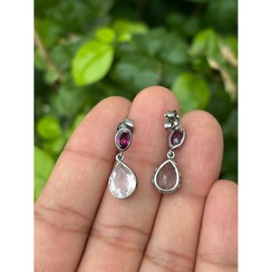 Pendientes de Plata 925 con Cuarzo Rosa y Granate, Accesorio de Moda - Product Image 3