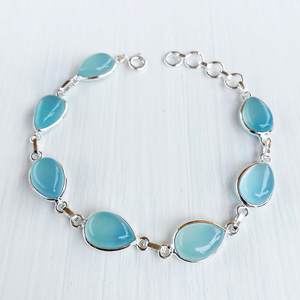 Healing Stone Sea Blue Chalcedony Chain Women <b>Silver</b> <b>Bracelet</b> Jewelry, <b>925</b> <b>Sterling</b> <b>Silver</b> Sea Blue Chalcedony Bezel <b>Bracelet</b> - Product Image 5