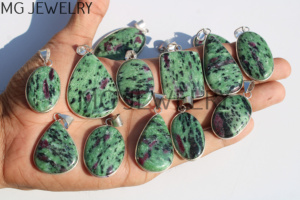 Rubis Zoisite Gemstone Bezel Pendentifs En Gros Naturel Rubis Zoisite Cristal Argent Plaqué Pendentifs Bijoux De Mode - Product Image 4