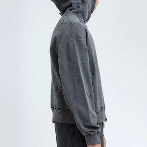 Sudadera con Capucha Extra Grande, Lavada al Ácido, Desgastada, 100% Algodón, 460 GSM, Gruesa, Corte Regular, Ropa de Calle de Invierno, Logotipo Personalizado para Hombre - Product Image 4
