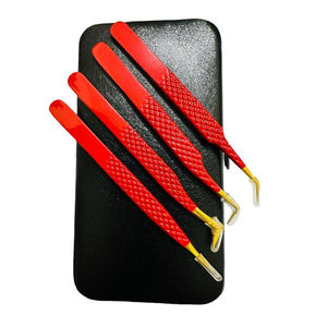 Pinzas de extensión de pestañas profesionales en color rojo Juego de pinzas de extensión de 4 piezas para aislamiento de volumen y - Product Image 2