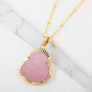 Bouddha Sculpture Rose Quartz Gemstone Charm Pendentif-Pendentif en argent 925 sculpté à la main-Collier plaqué or 14 carats - Product Image 1