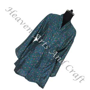 KS009 Beautiful Vintage Silk Sari Vintage Kimono Short Vintage Silk Sari Silk Hand Made <b>Women</b> <b>Robes</b> With Pockets and Belt OEM - Product Image 4